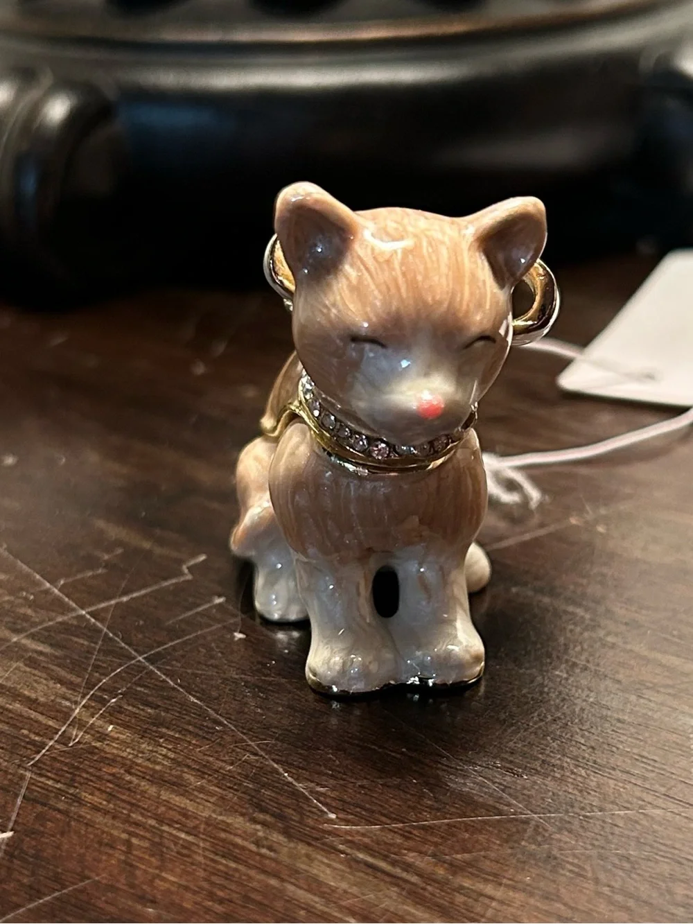 Porcelain Cat Figurine with Gold Accent - Brown and White